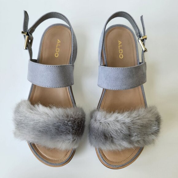 Aldo Shoes - Aldo Gray Faux Fur Platform Sandals Suede Summer Casual Party Glam Pretty Cute